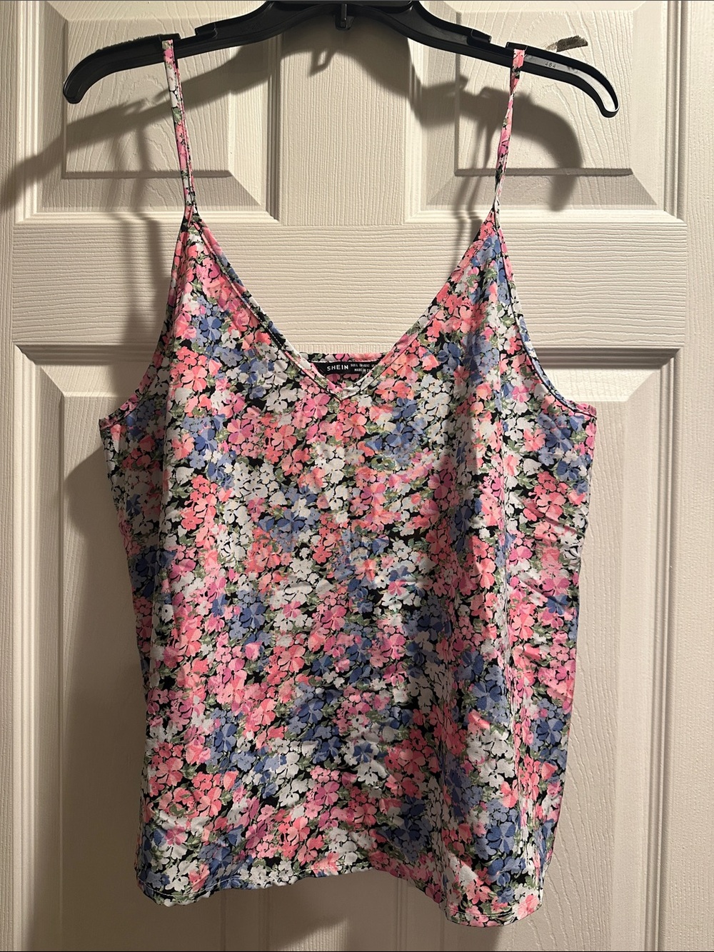 SHEIN Pink Blue Floral V-Neck Spaghetti Strap Cami